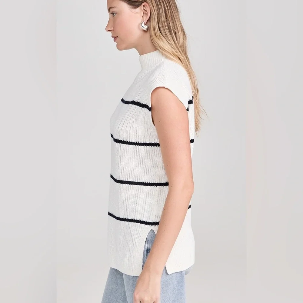 Rails Etta Sweater Vest - Sleeveless Knit Pullover Mock Neck Ivory Navy Stripe M